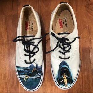 Sperry White Sneakers with Jaws Shark Design. Size 11